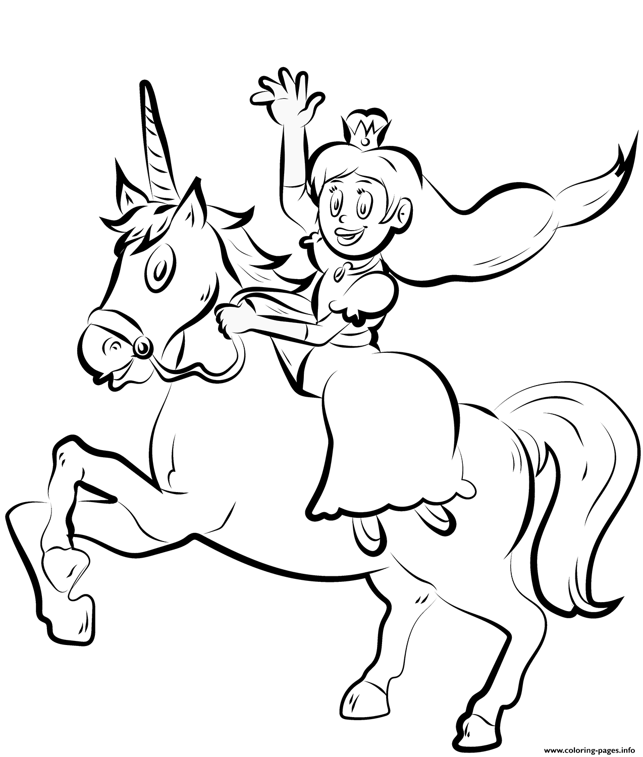 Princess Rides Unicorn coloring