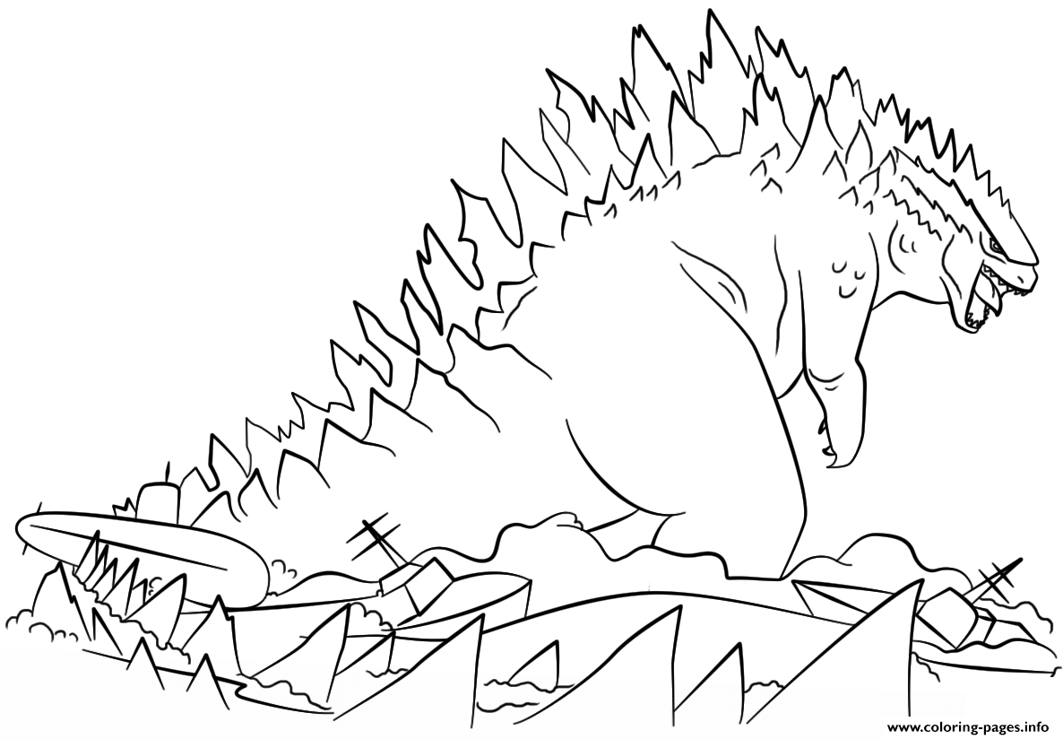 Godzilla Rises From The Sea Coloring page Printable