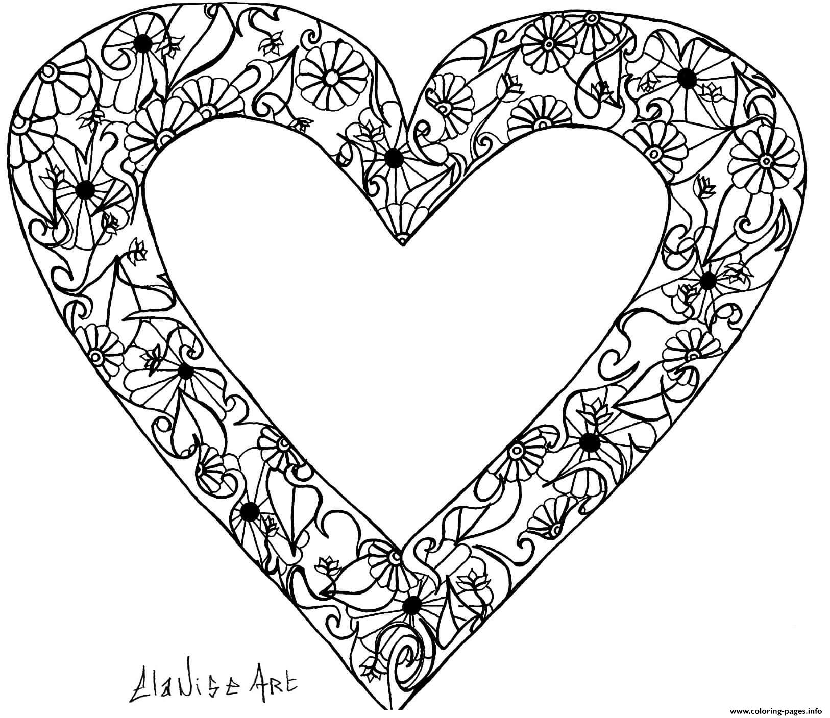 Cool Drawing With An Heart Containing Simple Flowers And Leaves ...