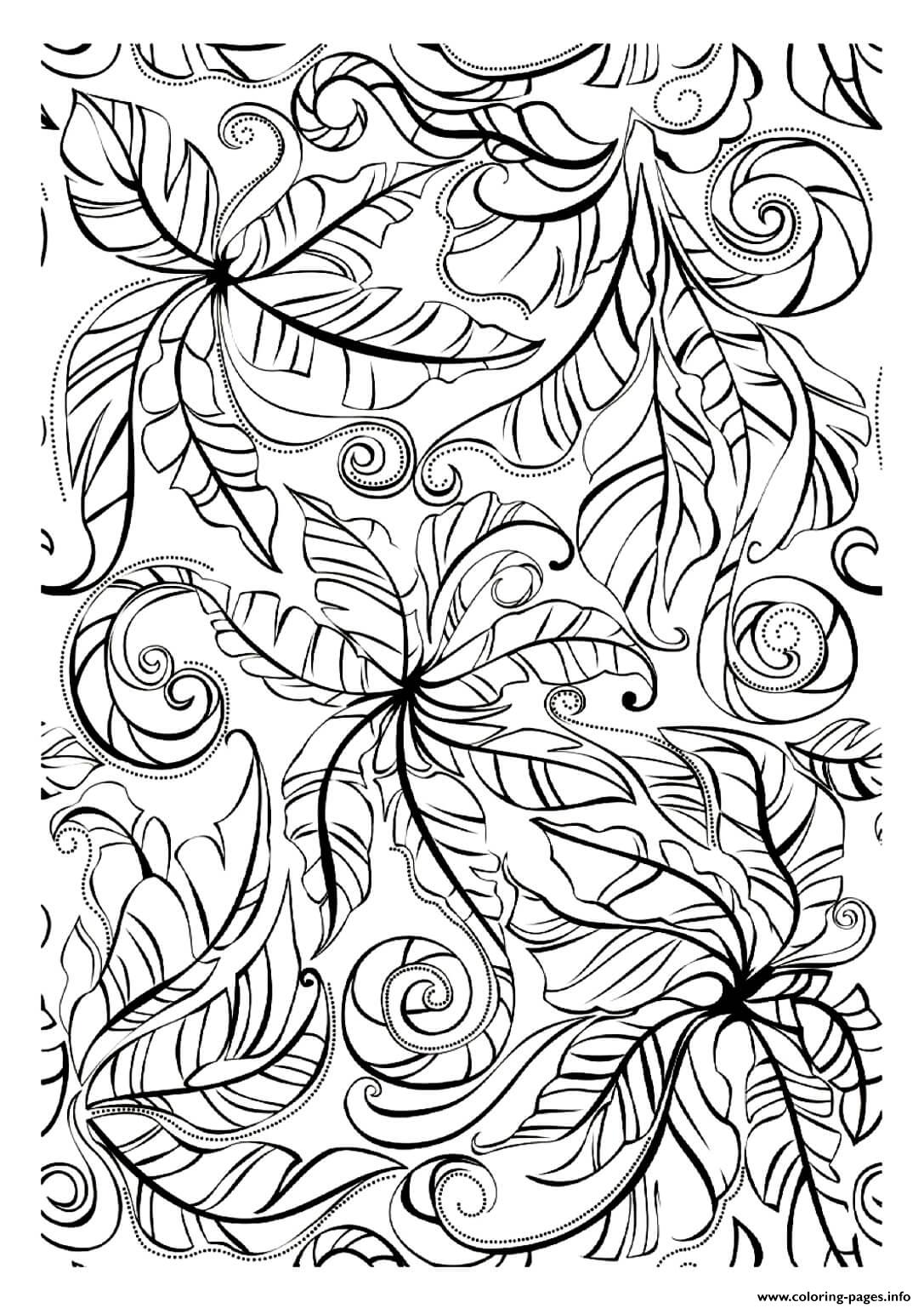 Pretty Leaves Flowers For Adult Coloring page Printable
