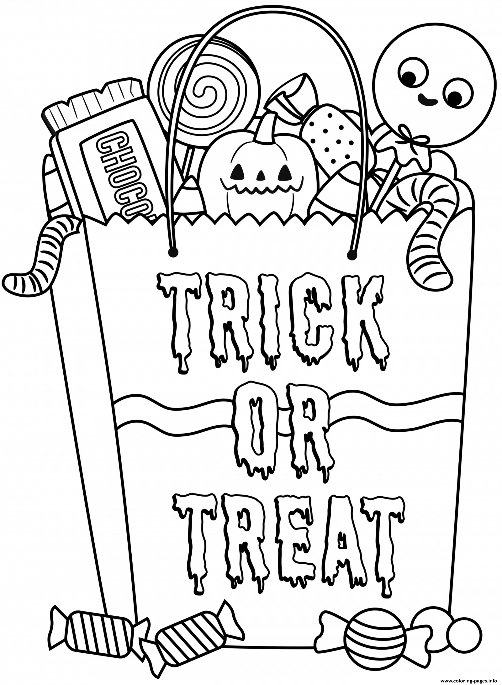 Halloween Candy Bag With Treats Coloring page Printable