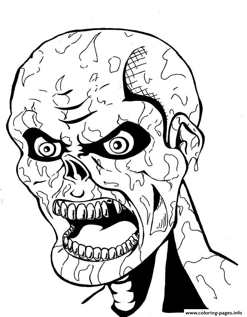 Scary Zombie Face Coloring Page Printable