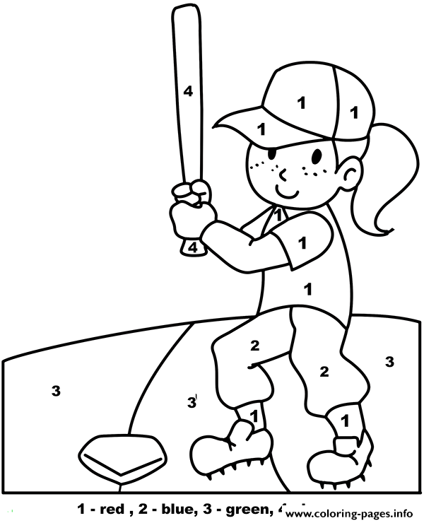 Girl Baseball Player Color By Number coloring