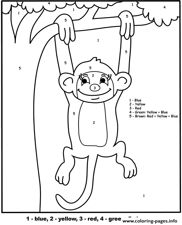 monkey color by number coloring pages printable