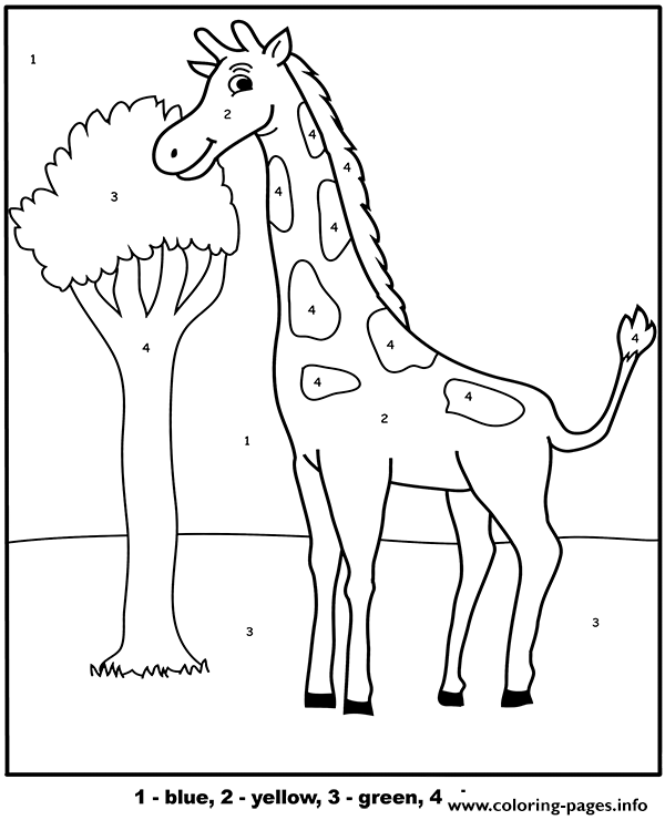 Giraffe And Tree Color By Number coloring