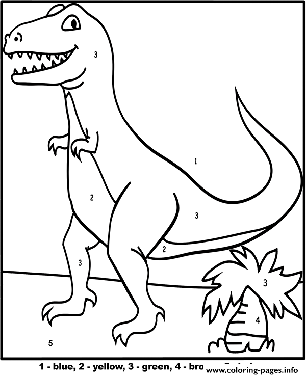 Dinosaur T Rex Color By Number Coloring Pages Printable