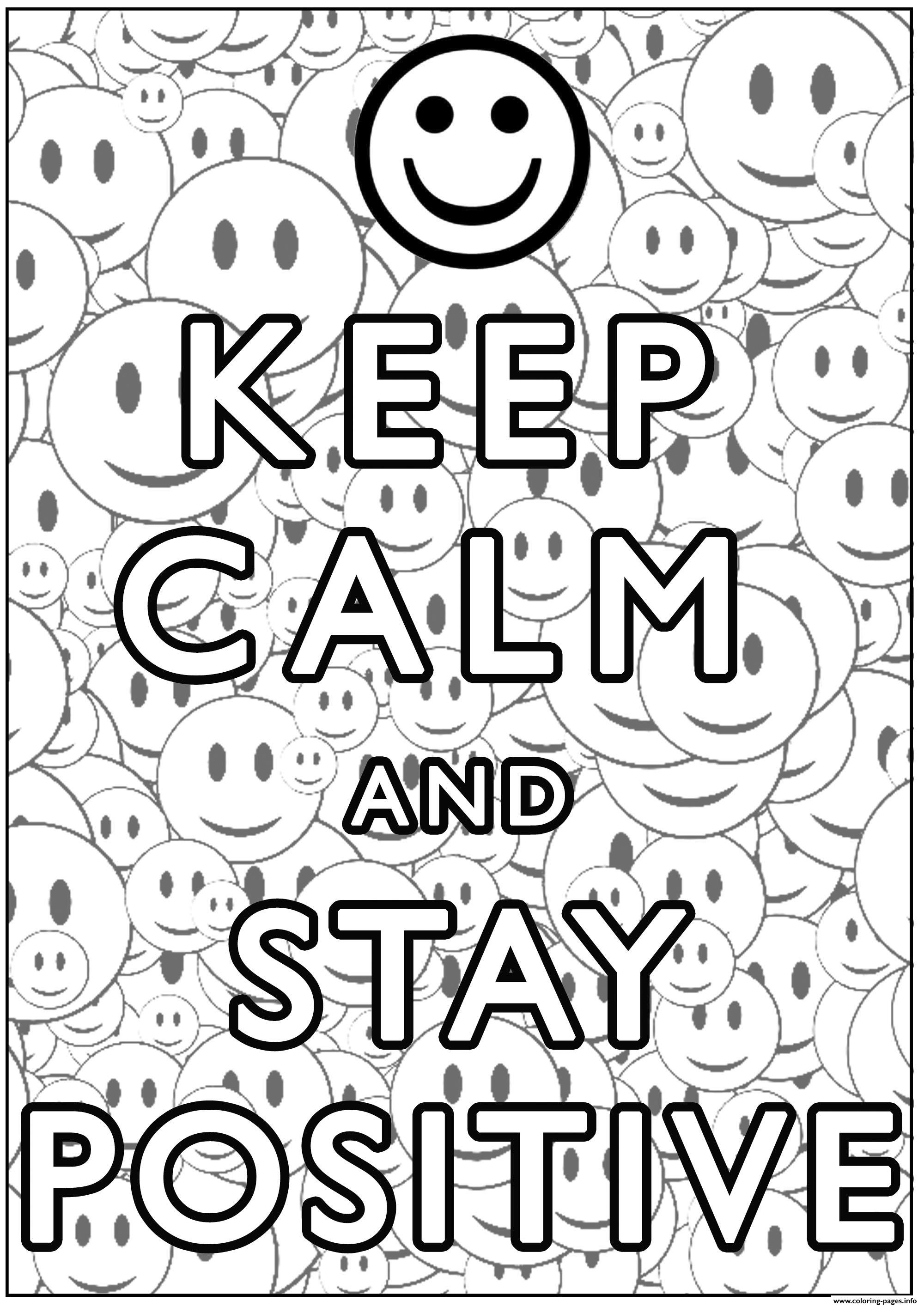 Keep Calm And Stay Positive Coloring page Printable