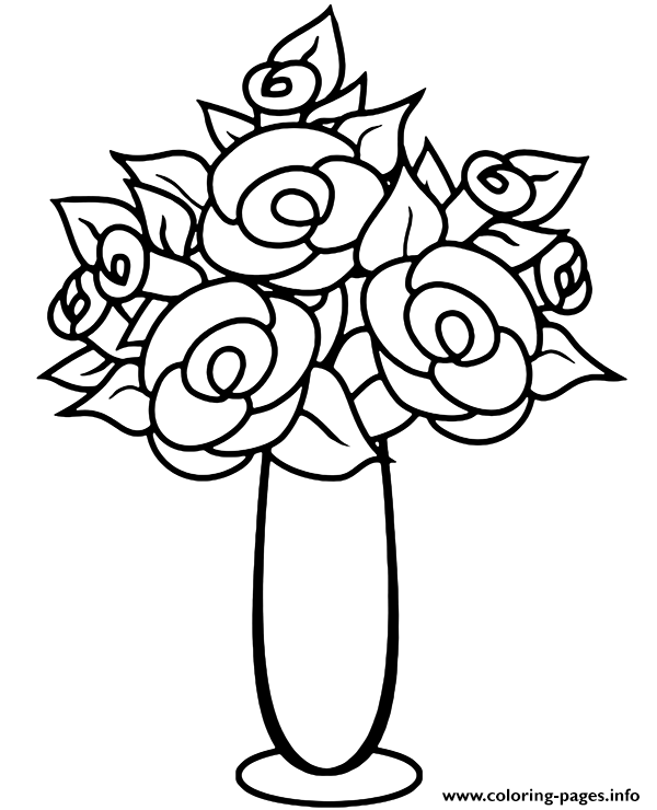 Bouquet Of Roses In Vase coloring