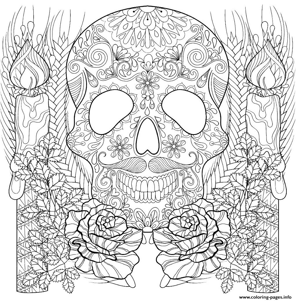 Skull And Candles For Halloween coloring