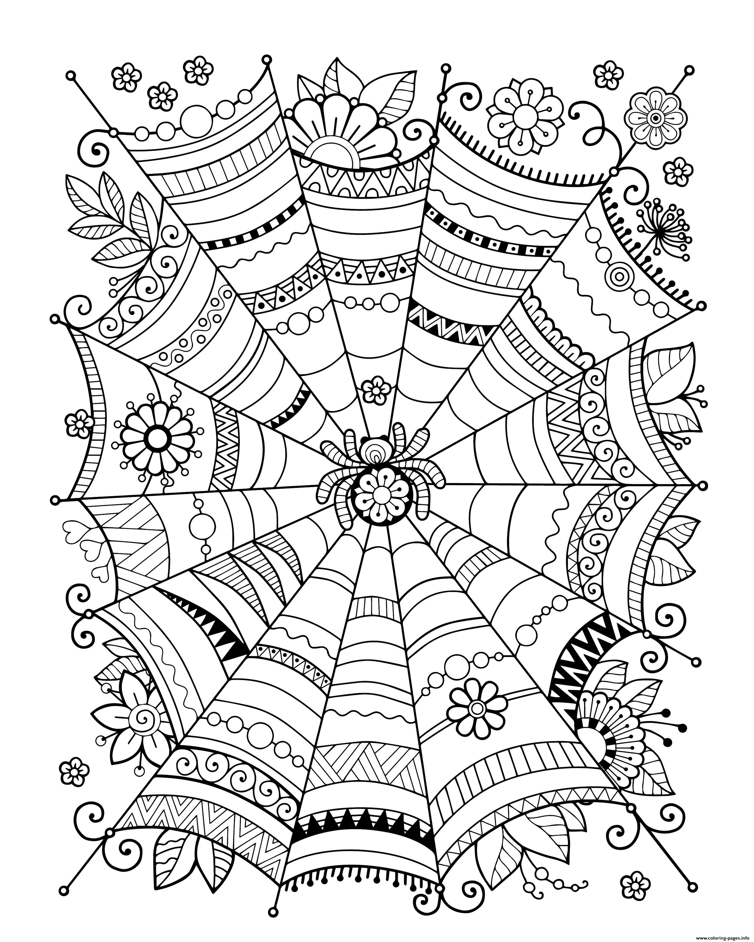 Zentangle Spider Web Adult Halloween coloring