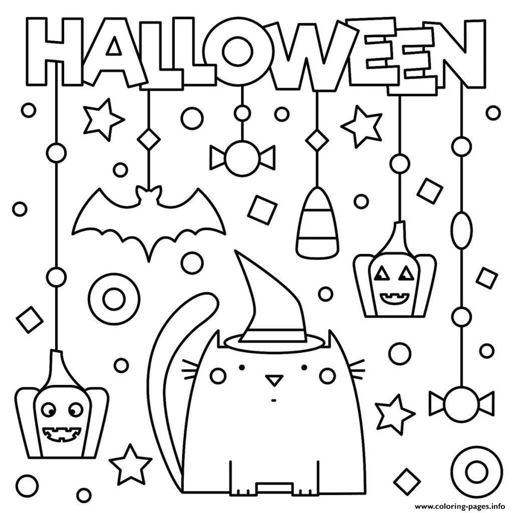Download Halloween Cat Pumpkins Stars Kids Coloring Pages Printable