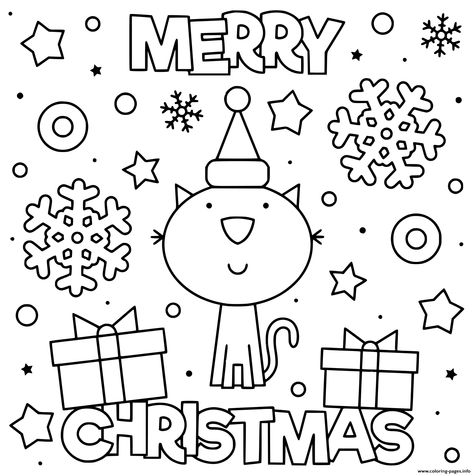 Download Cute Cat Wish Merry Christmas Coloring Pages Printable