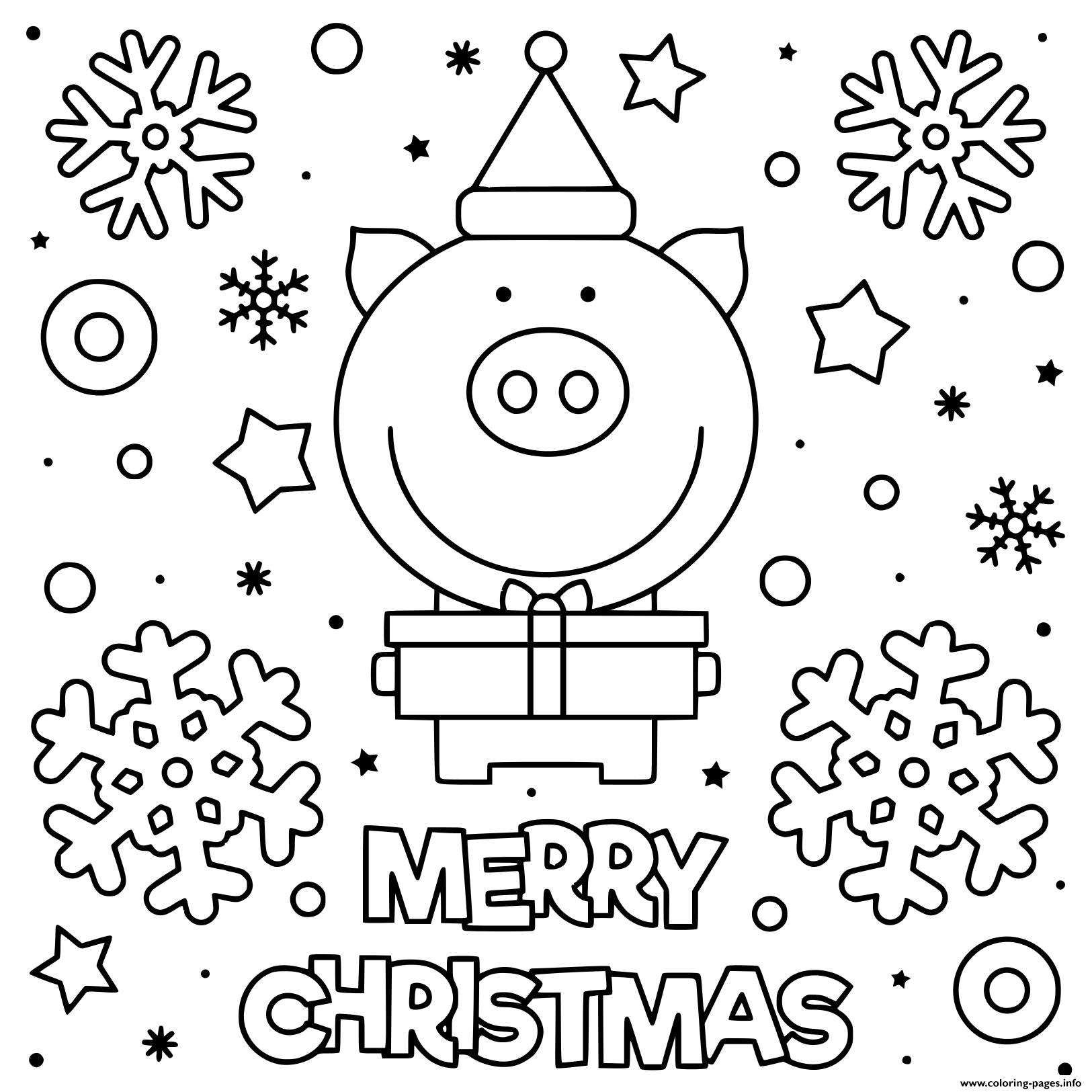 Cute Pig Wish Merry Christmas coloring