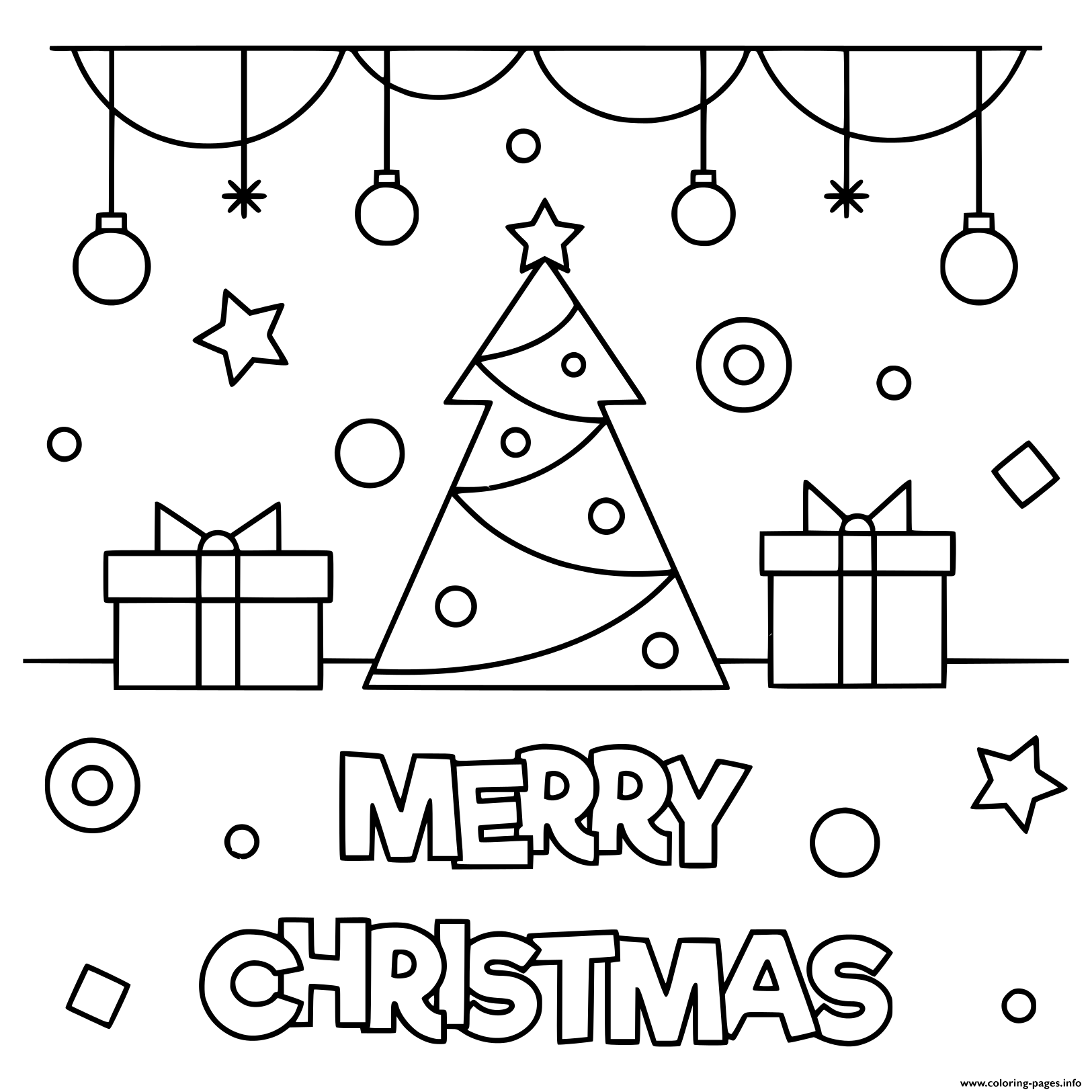 Merry Christmas Tree With Decorations December 24 Coloring Pages Printable