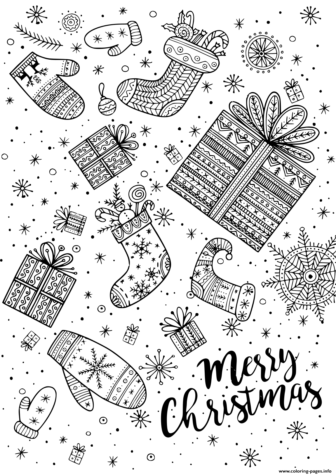 Merry Christmas Gifts And Bottom Of Christmas Adult coloring