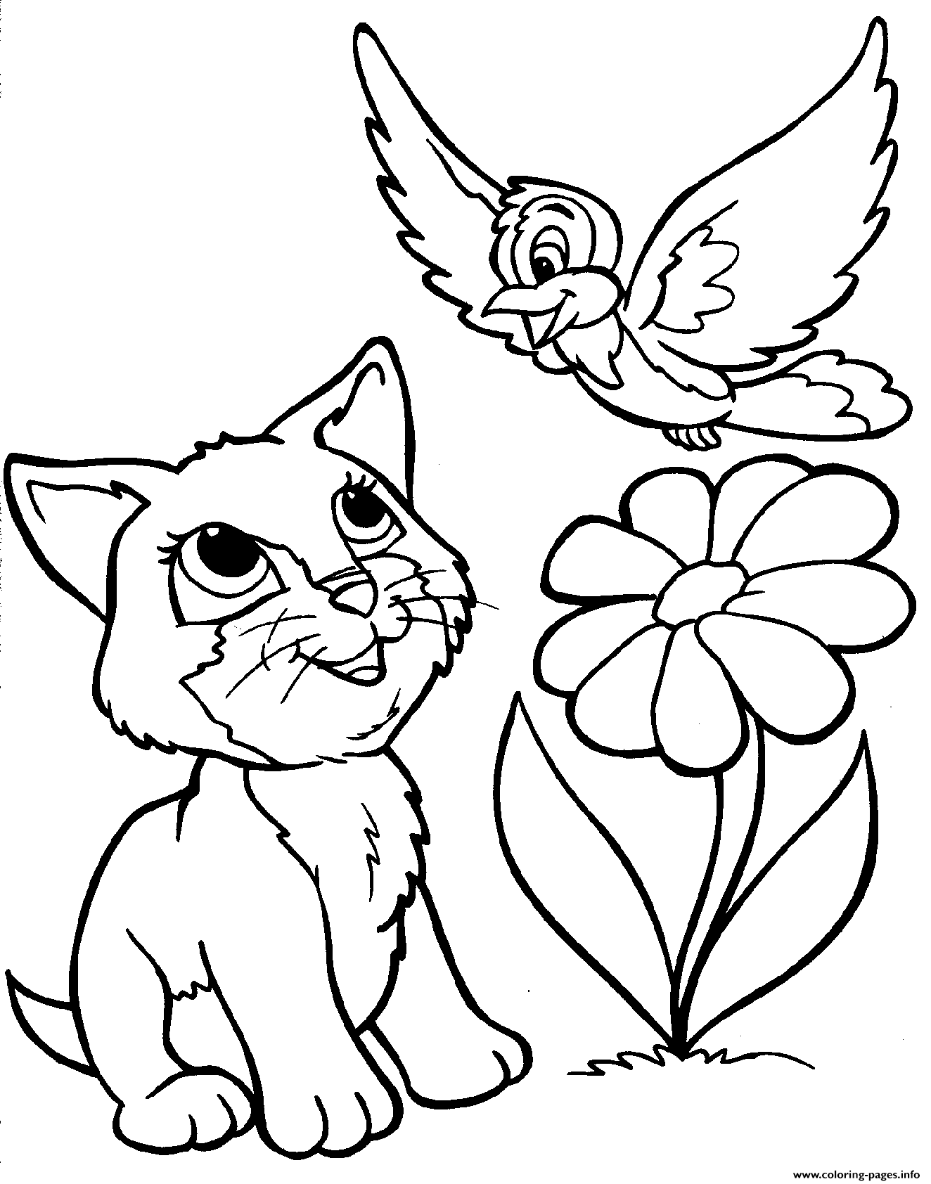 Cat And Bird For Teens coloring