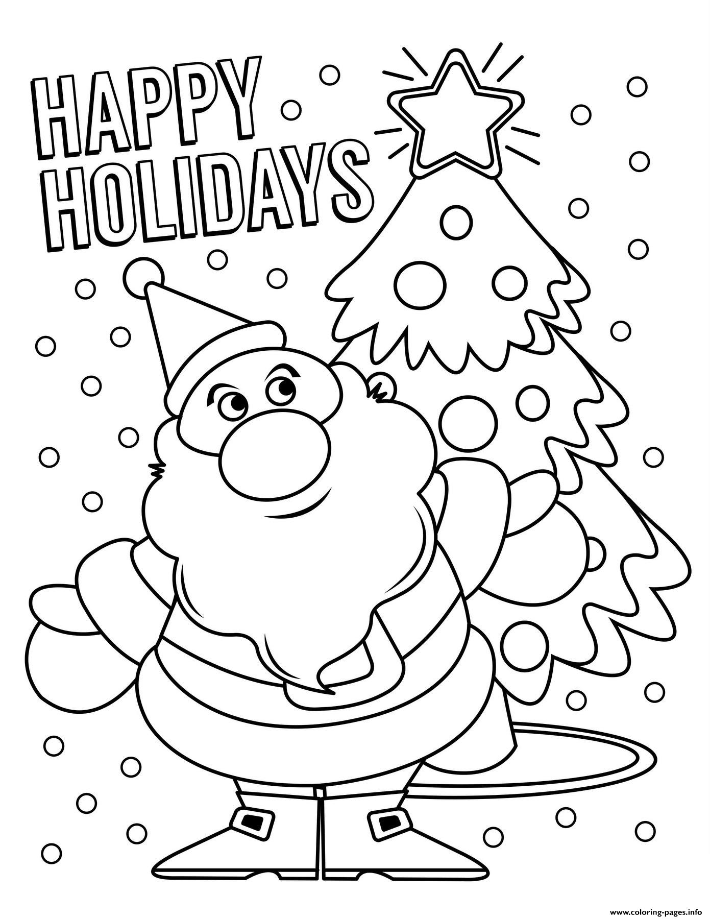 Happy Holidays Santa Claus Coloring Page Printable