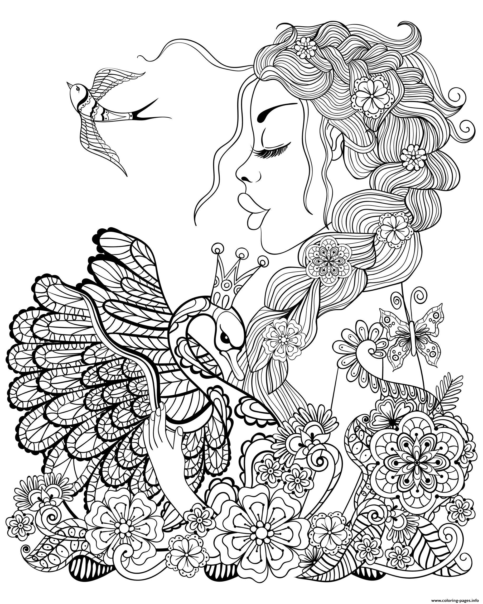 Fairy For Adult Woman Swan And Bird Coloring Pages Printable