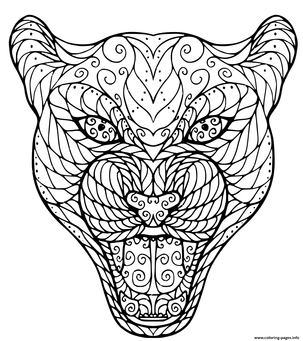 Zen Tangle Head Of Leopard For Adult coloring pages