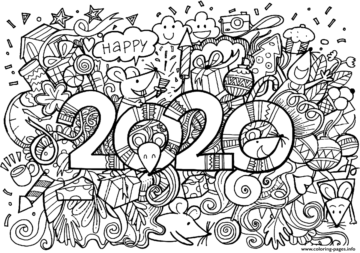 Happy New Year 2020 With Mouse coloring