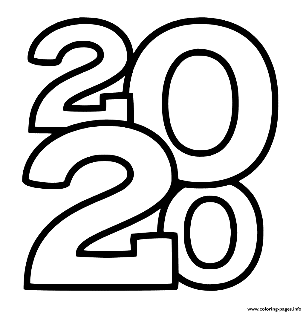 Line Art New Year 2020 Numbers Only coloring