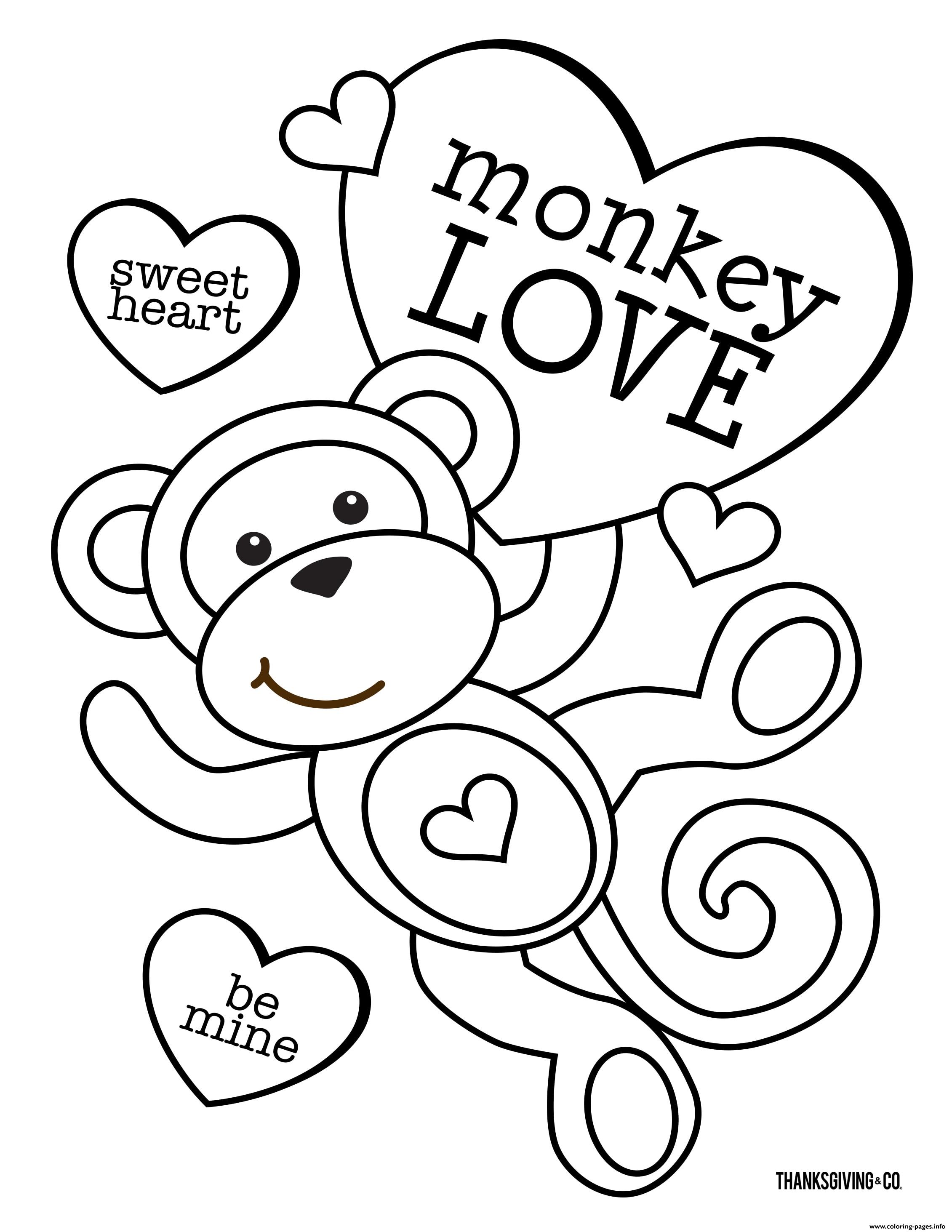 Sweet Heart Monkey Love coloring