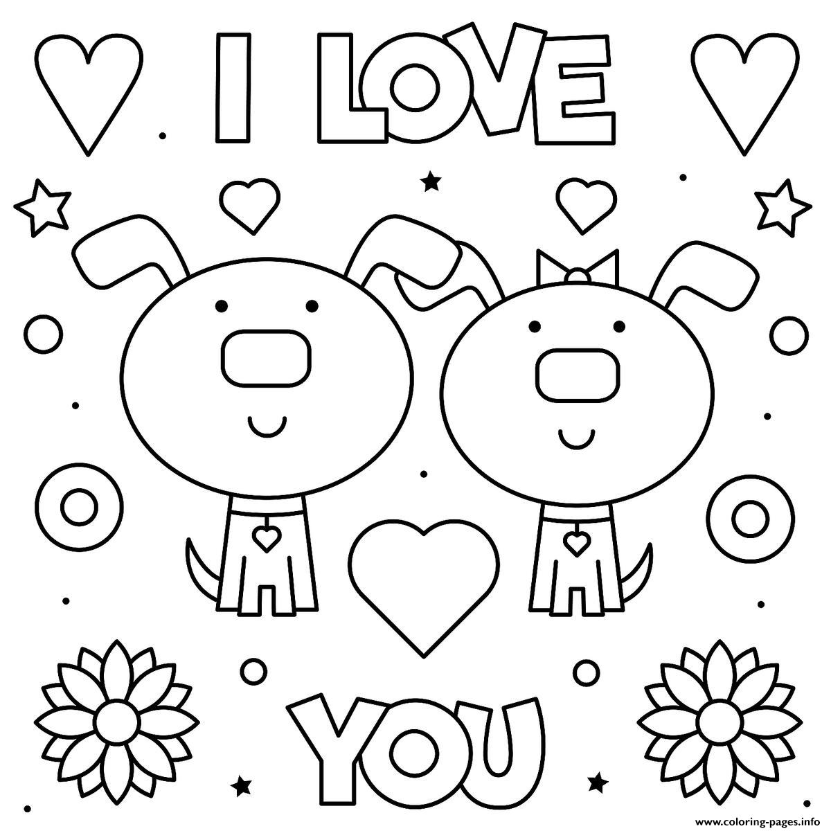 Valentines Day I Love You Cute Dogs coloring