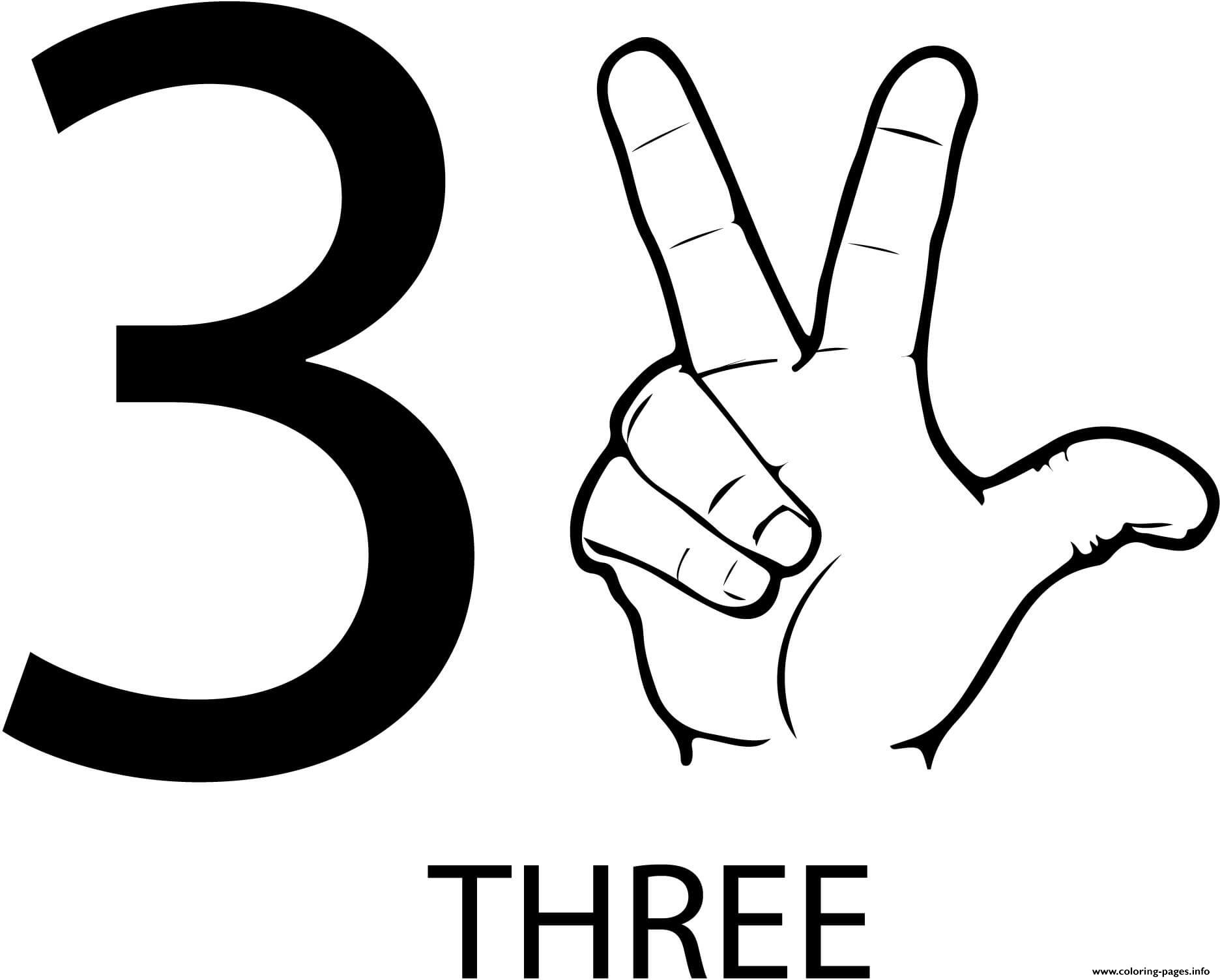 Asl Number Three Coloring Pages Printable