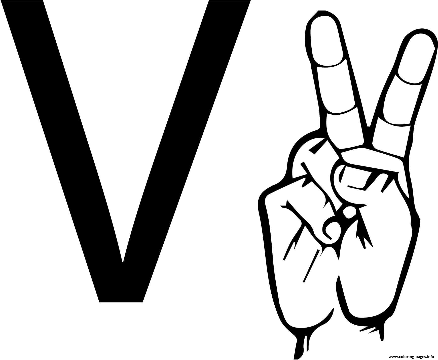 What is the title of this picture ? Asl Sign Language Letter V Coloring Pages Printable