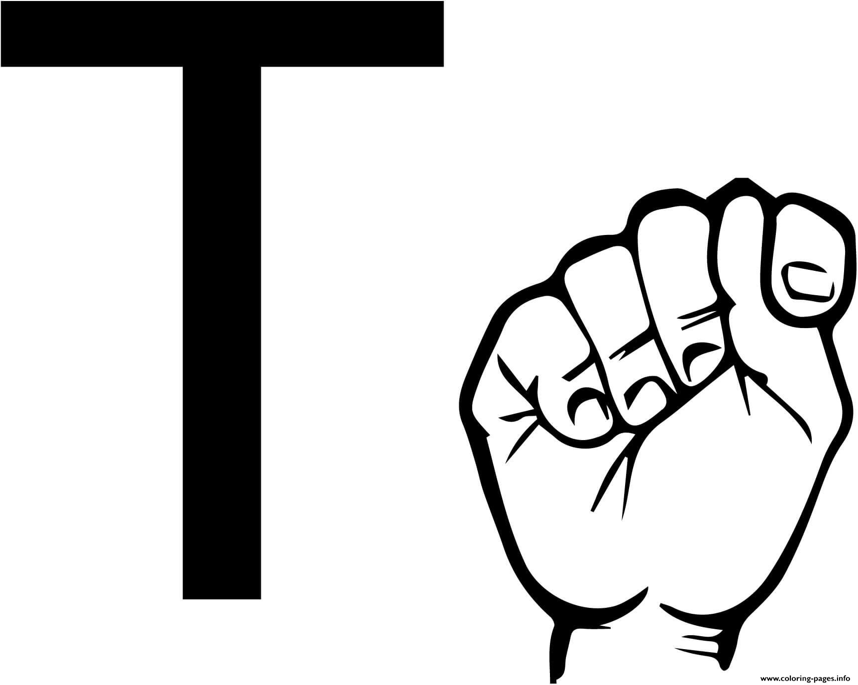 Asl Sign Language Letter T Coloring Pages Printable