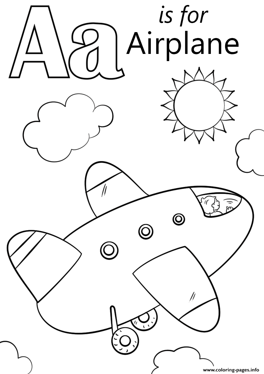 letter a is for airplane coloring pages printable