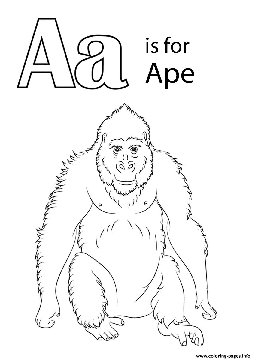 Letter A Is For Ape Animal Coloring Page Printable