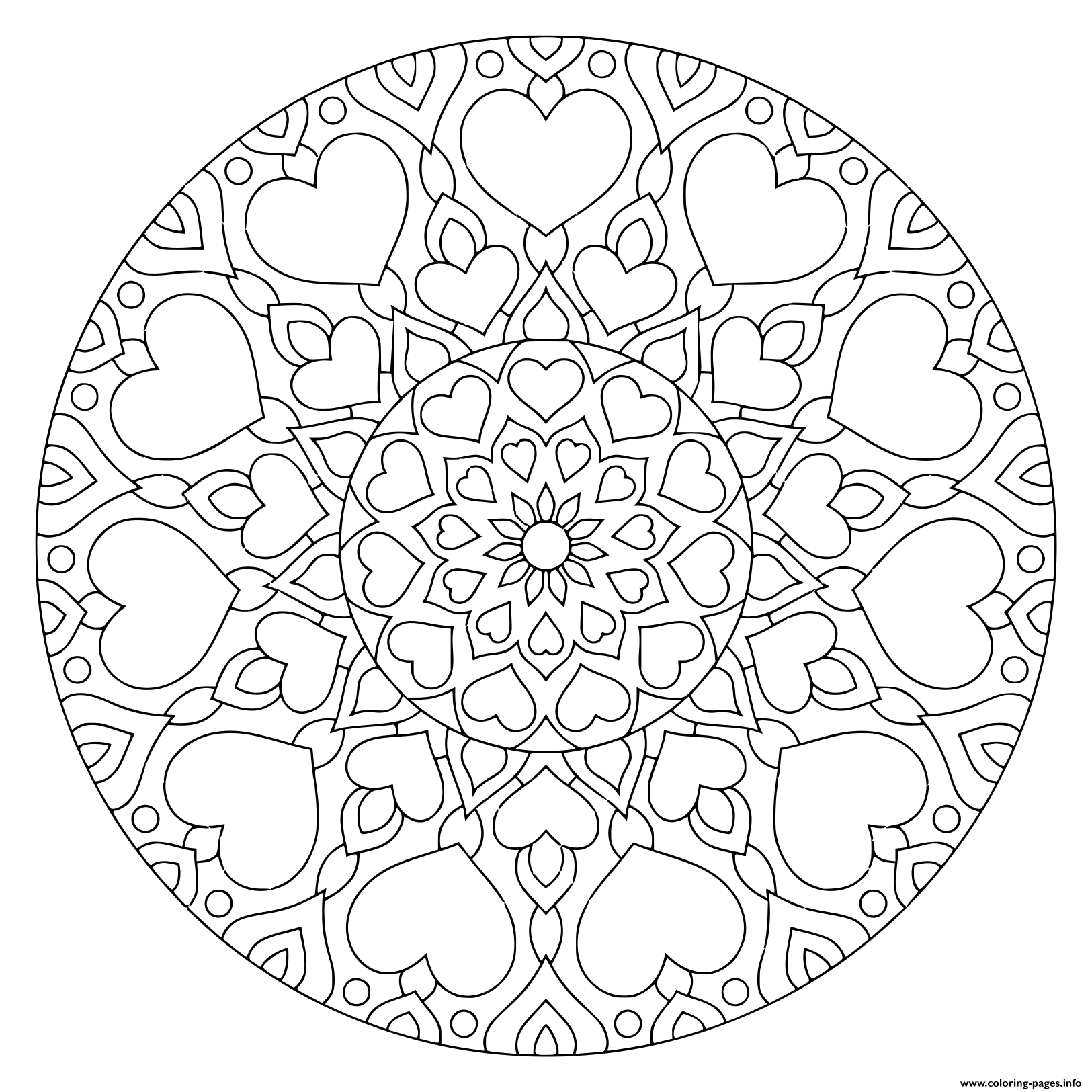 Flower Mandala With Hearts For Valentine S Day  coloring