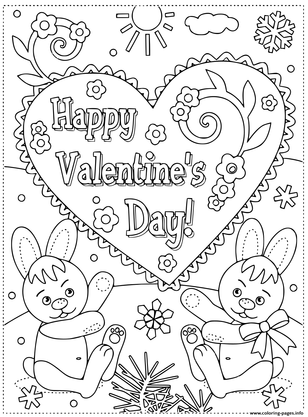 Happy Valentines Day From Rabbit Coloring Page Printable