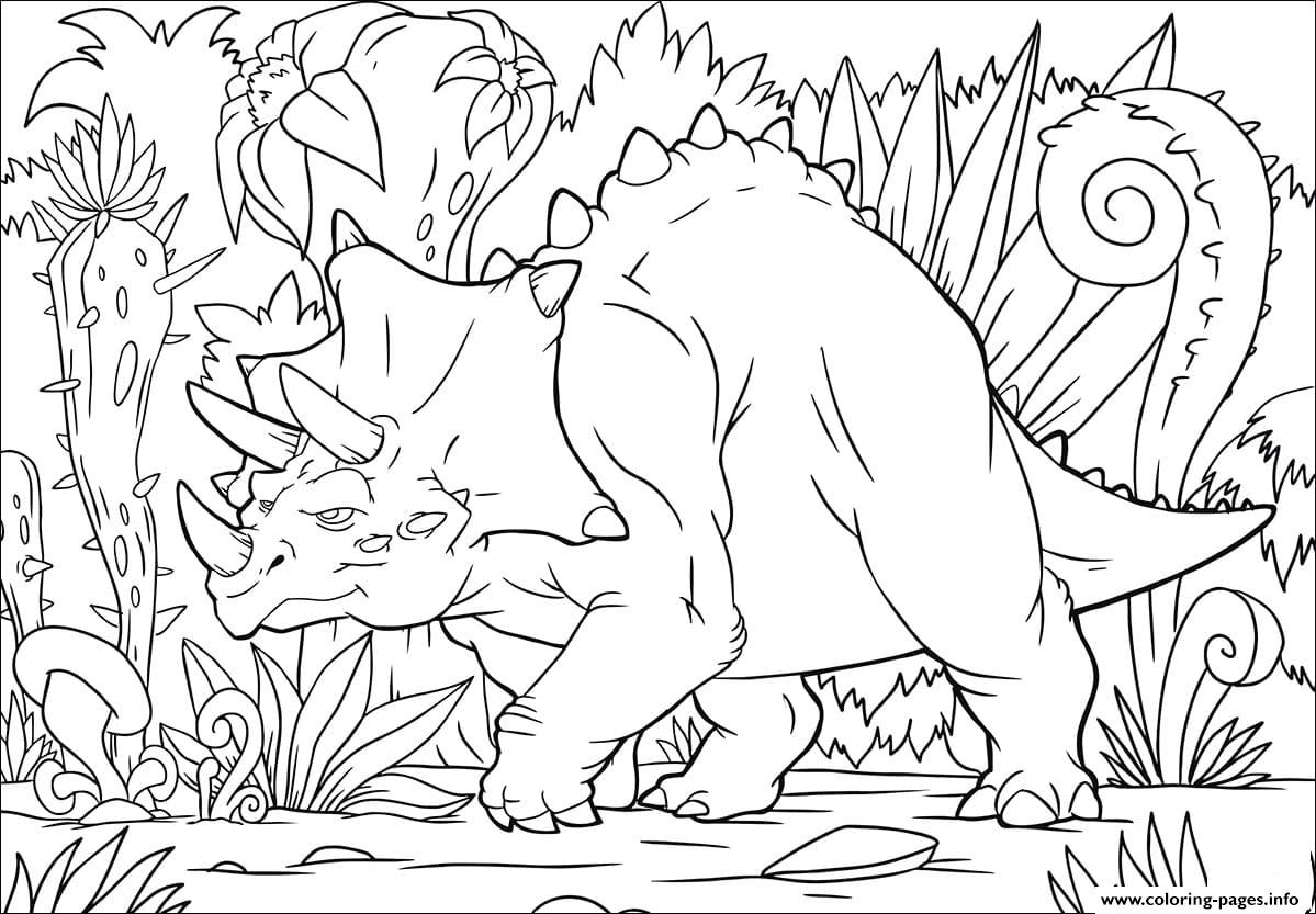Triceratops In The Jungle coloring