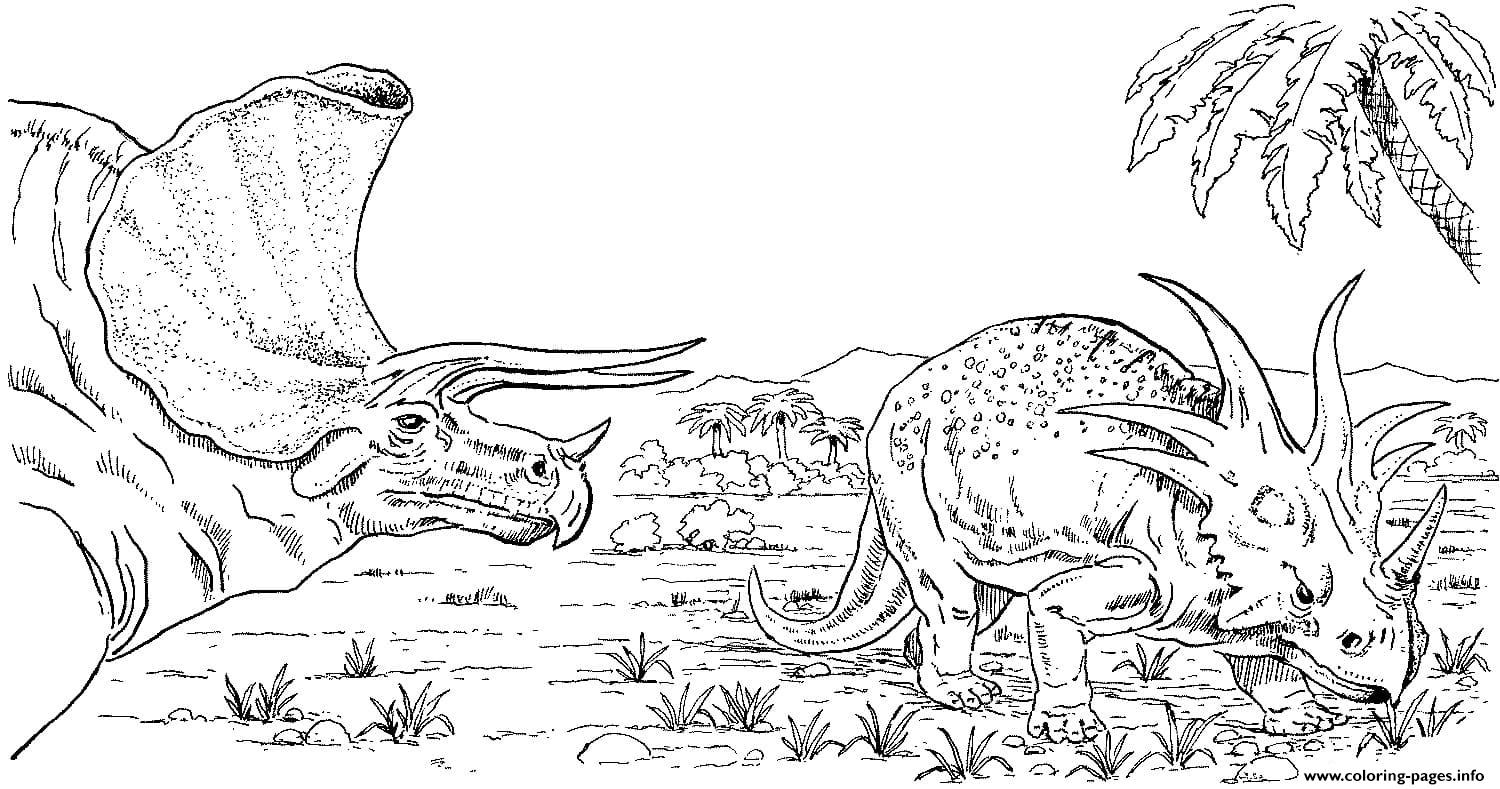 Two Triceratops In Search Of Food coloring