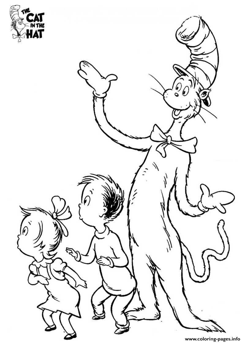 Two Kids Stuck At Home With Cat And Hat Coloring Page Printable