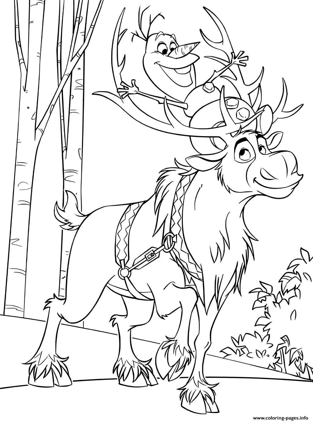 Snowman Olaf And Sven Reindeer coloring