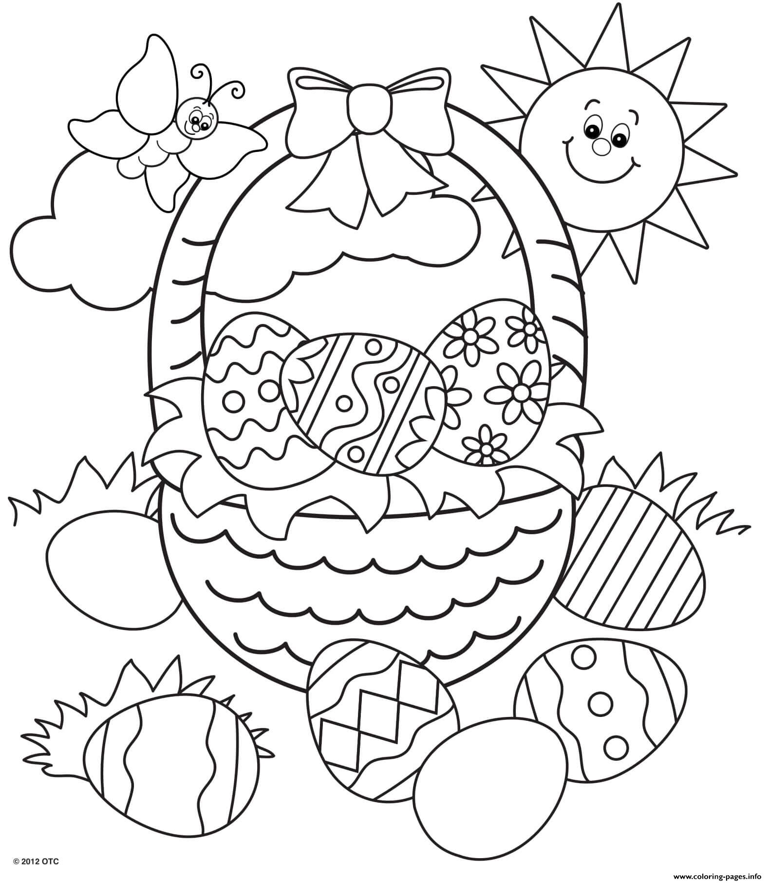 Basket Of Eggs Sun And Butterfly coloring