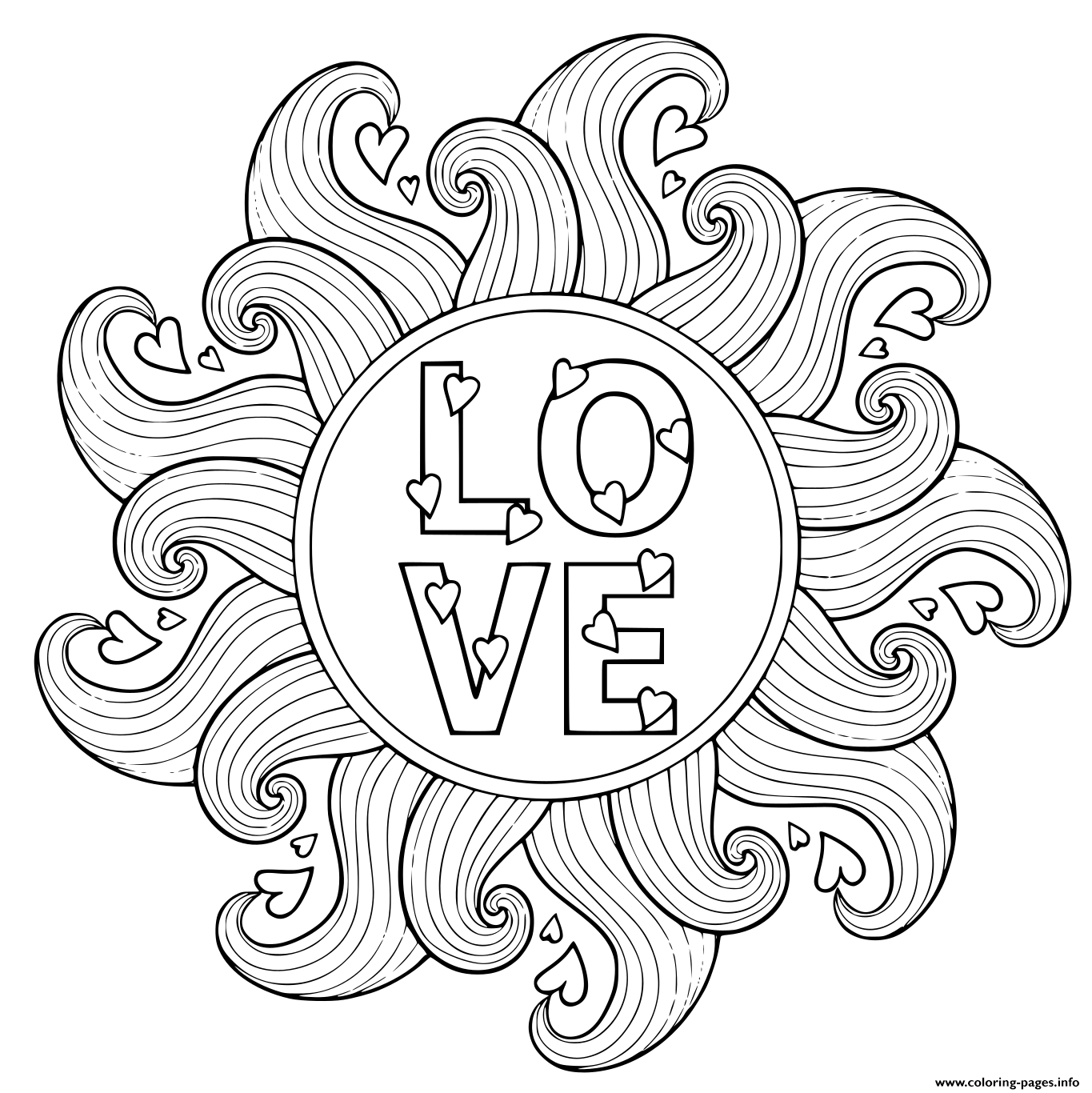 Love Circle Mandala Heart Waves coloring