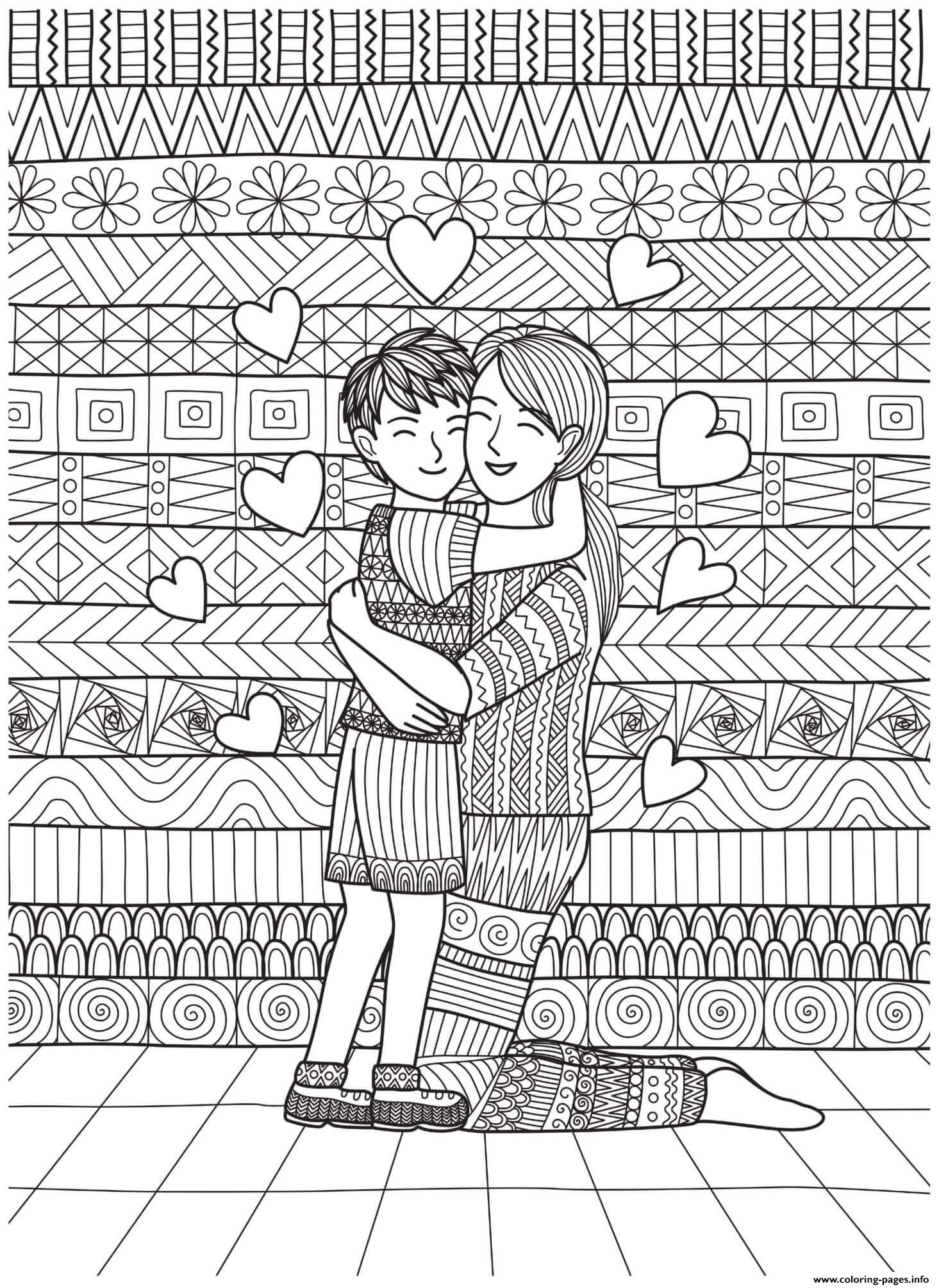 Mothers Day Mother Son Hug Doodle Coloring Pages Printable