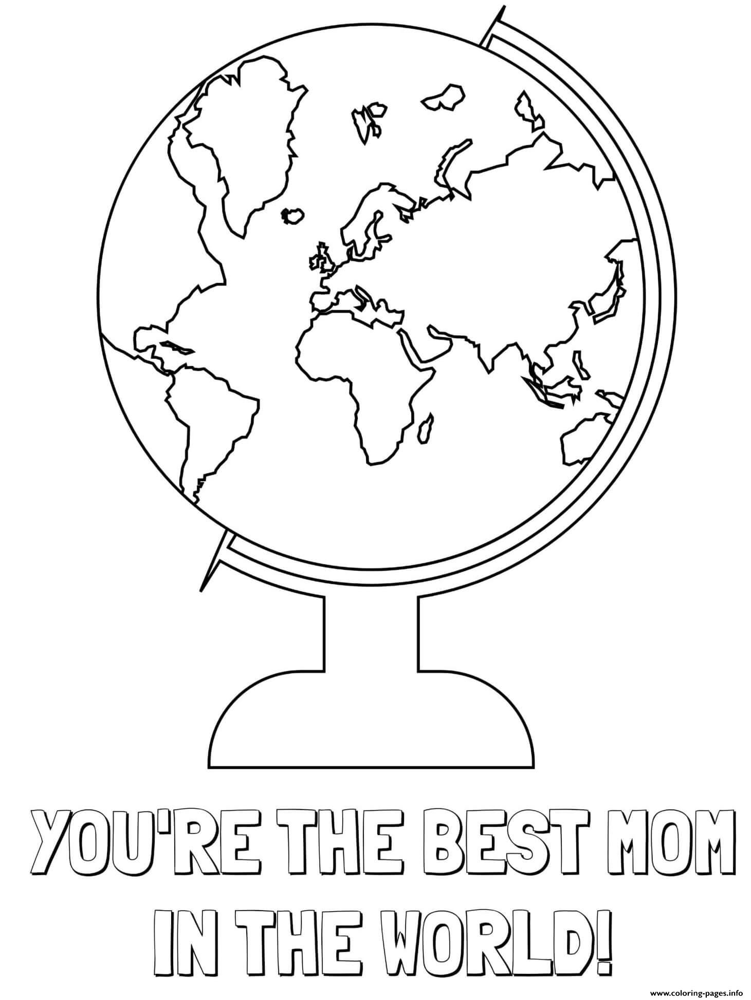 Mothers Day Best Mom In World Globe coloring