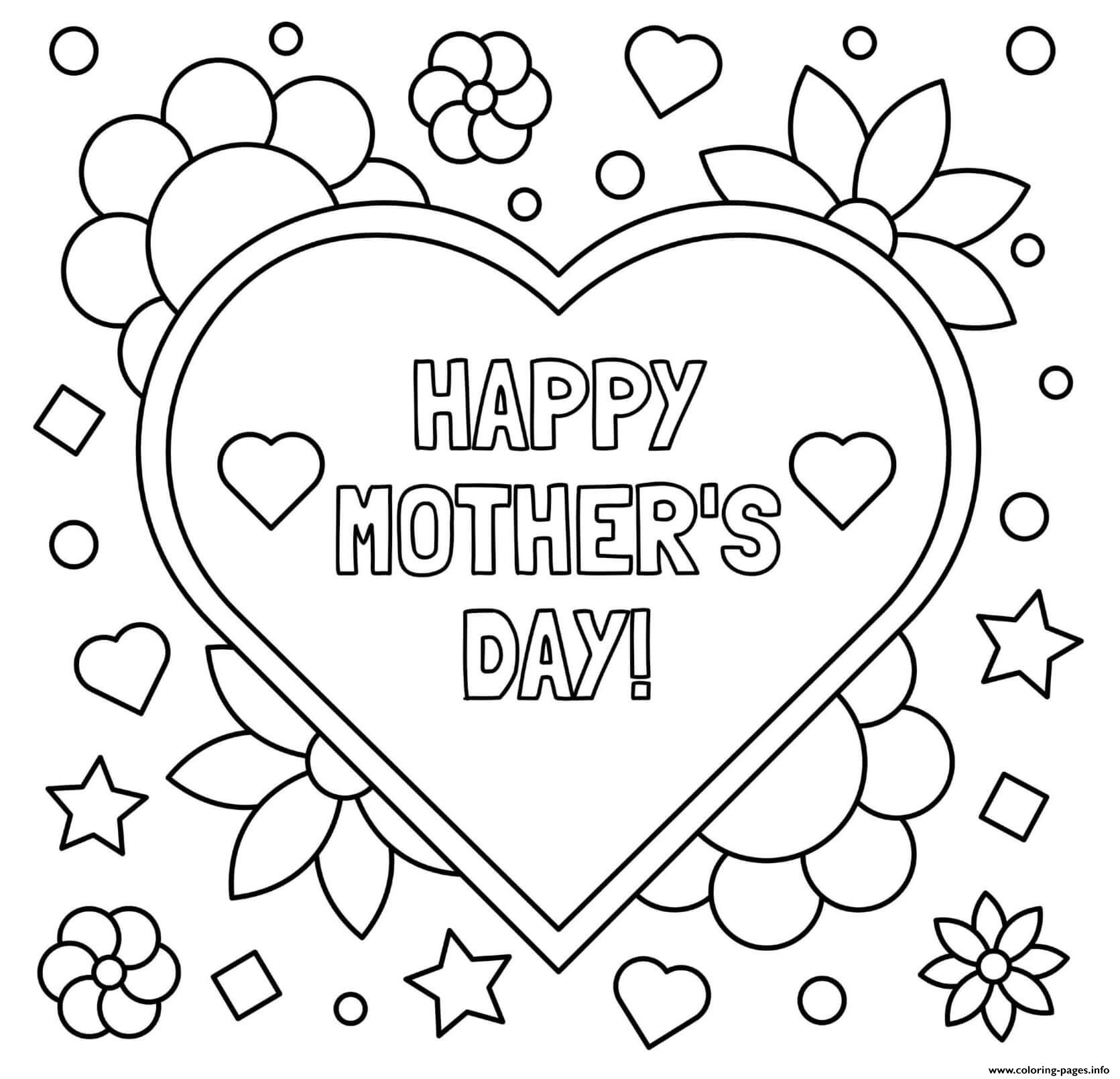 Mothers Day Heart Flowers Stars coloring