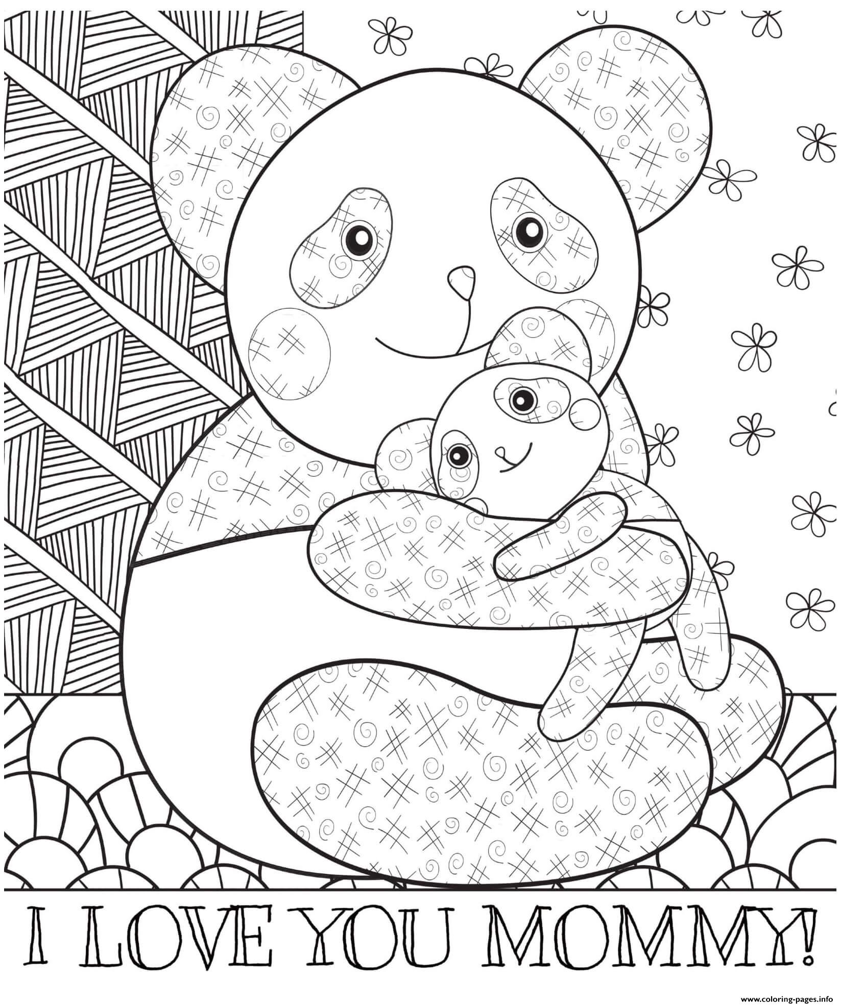 Mothers Day Panda Mom Baby Cuddle coloring