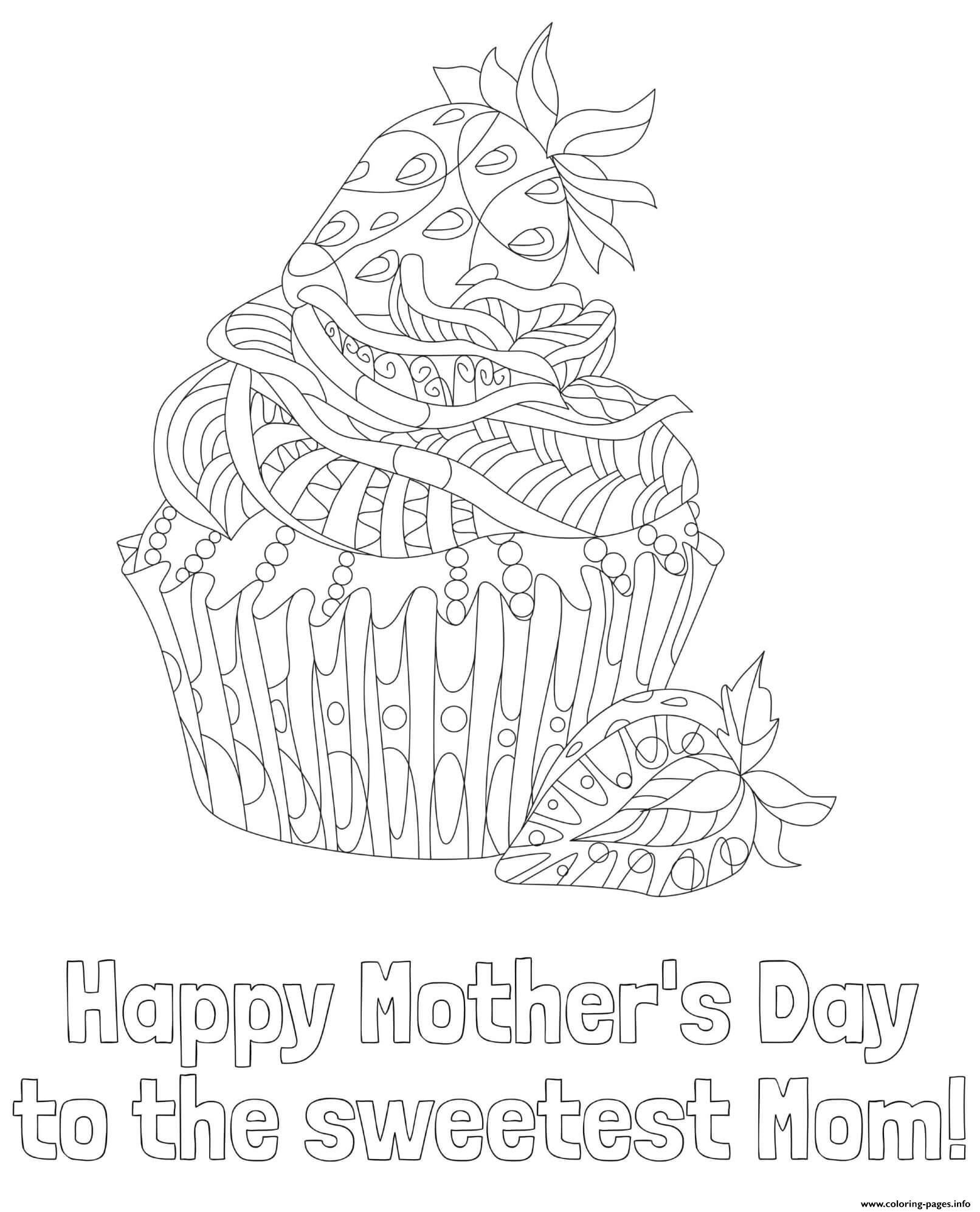 Mothers Day Strawberry Cupcake Doodle Sweetest Mom coloring