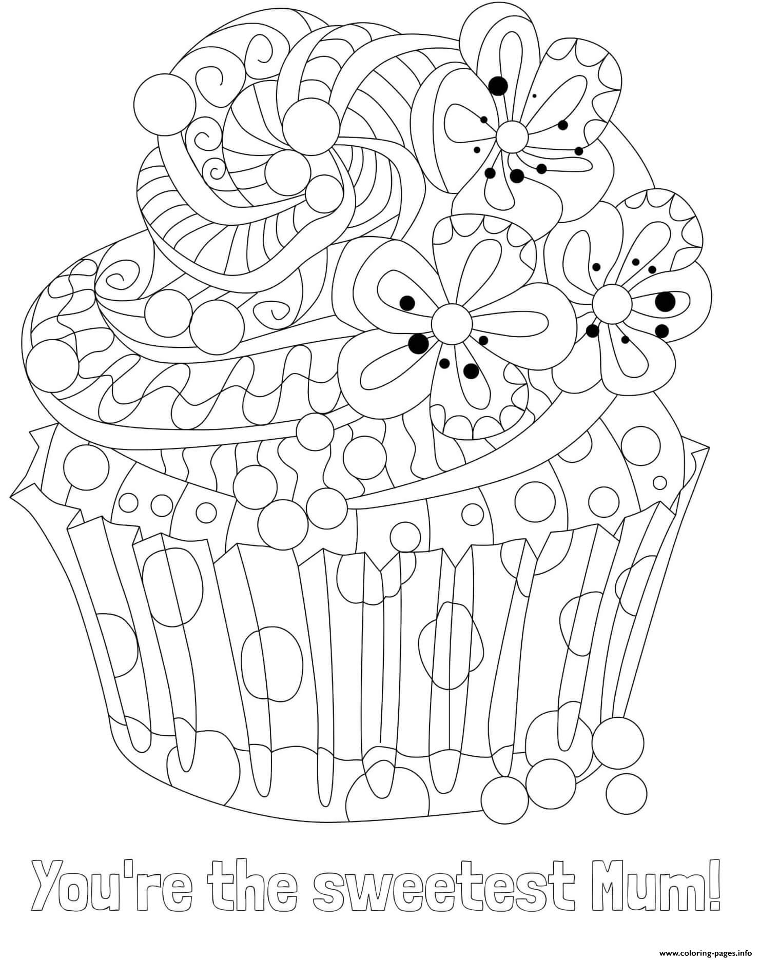 Mothers Day Cupcake Sweetest Mum Doodle Coloring Pages Printable