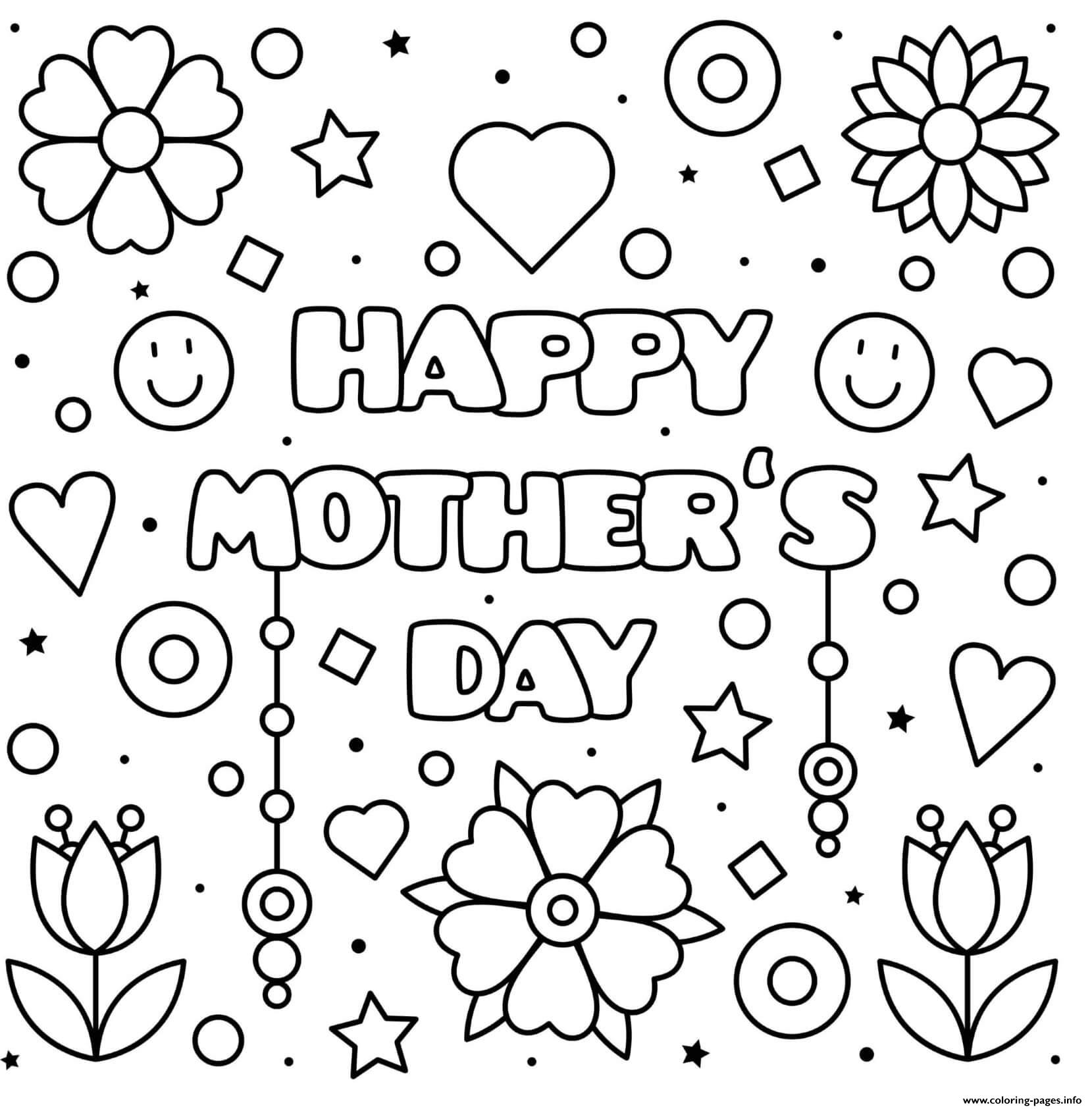 Mothers Day Sign Flowers Smiley Faces Hearts coloring