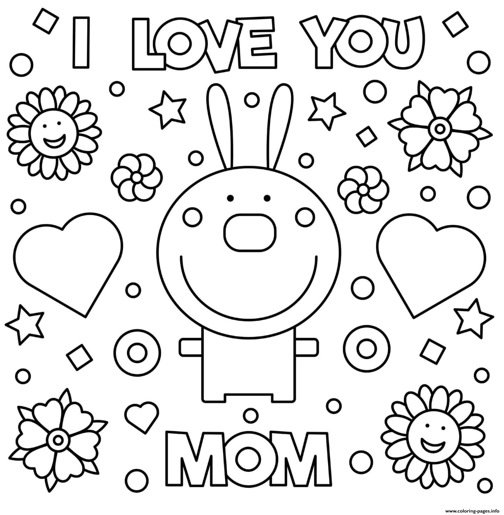 Mothers Day Rabbit I Love You Mom Coloring Page Printable