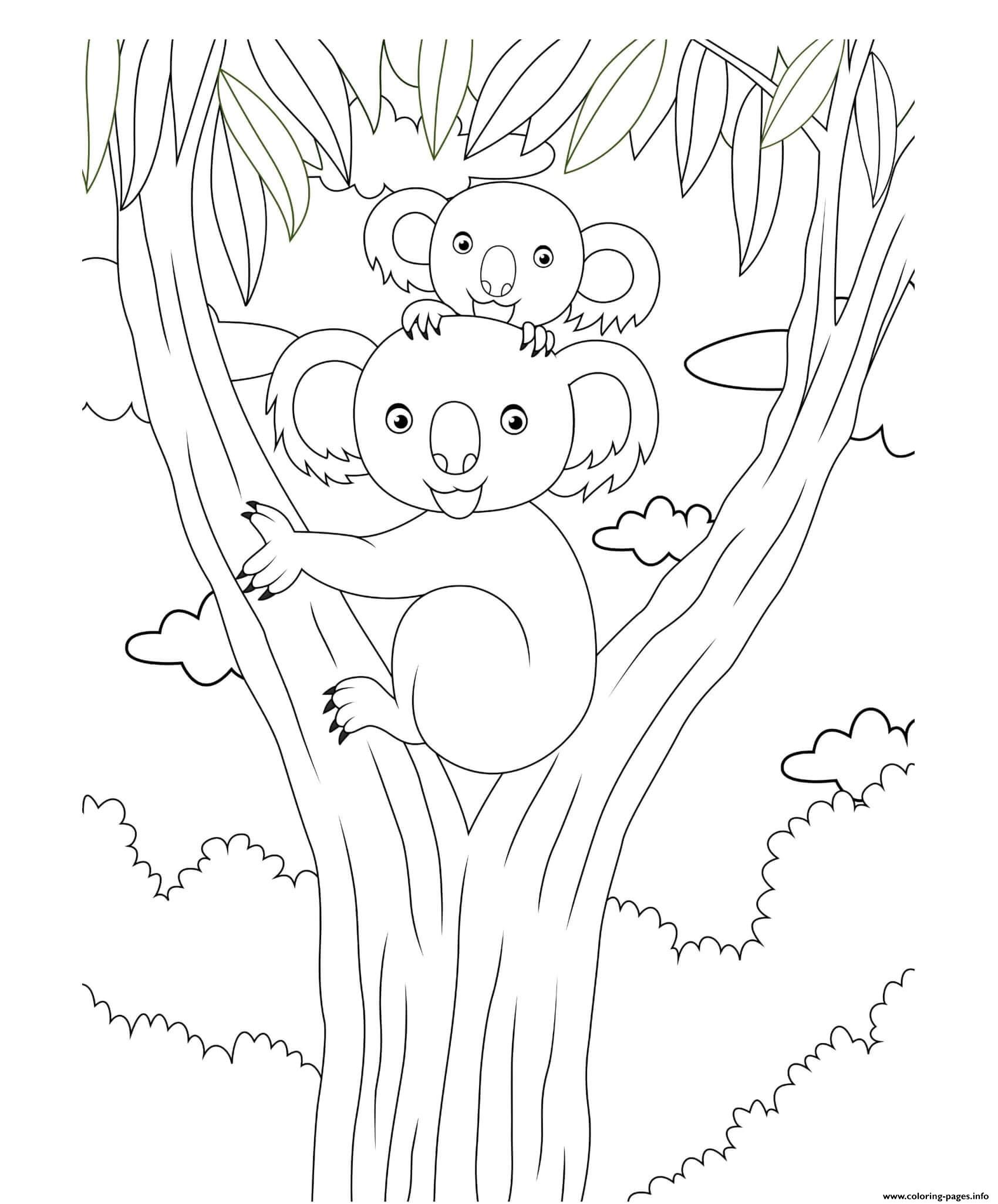 Mothers Day Koala Mother Baby Cuddle Coloring Pages Printable