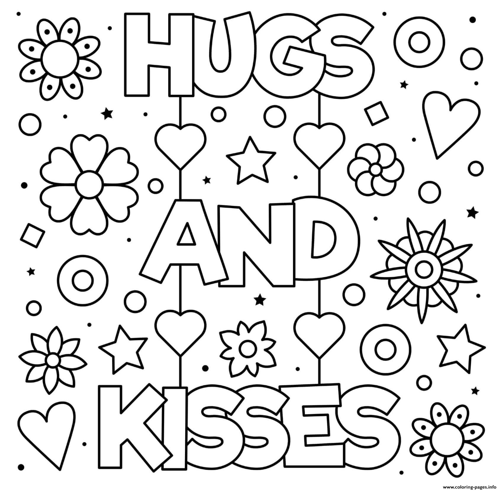 Mothers Day Hugs And Kisses Flowers Hearts coloring